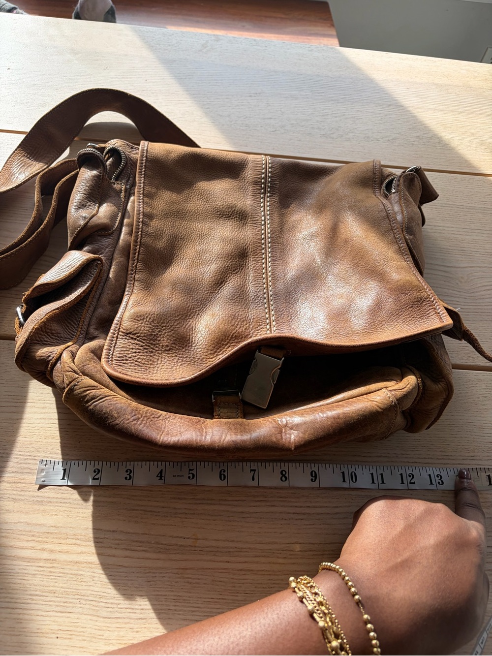 Roots Tan Brown Leather Messenger Bag